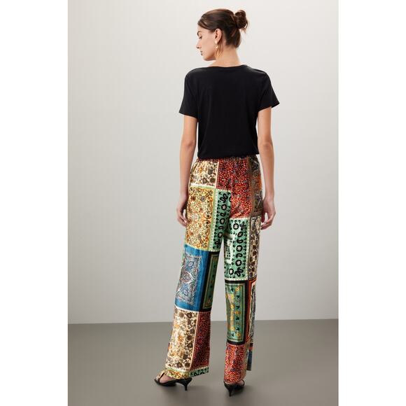 SFIZIO Sz 6 Multicolor Patchwork Velvet Wide Leg High Rise Pull On Pants soft - Picture 2 of 7